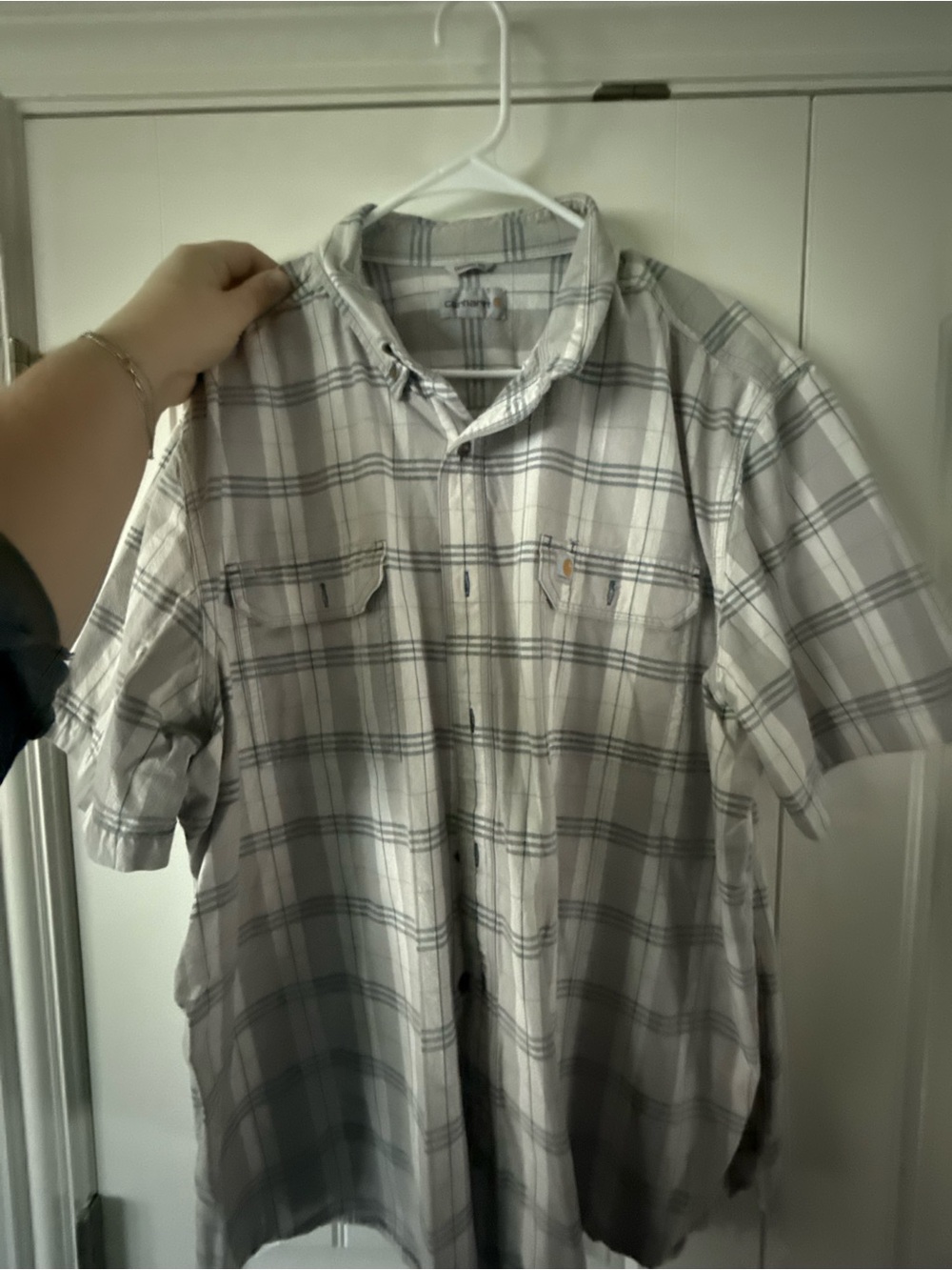 Carhartt Men's Short-Sleeve Plaid Button-Down Shirt - Gray & White